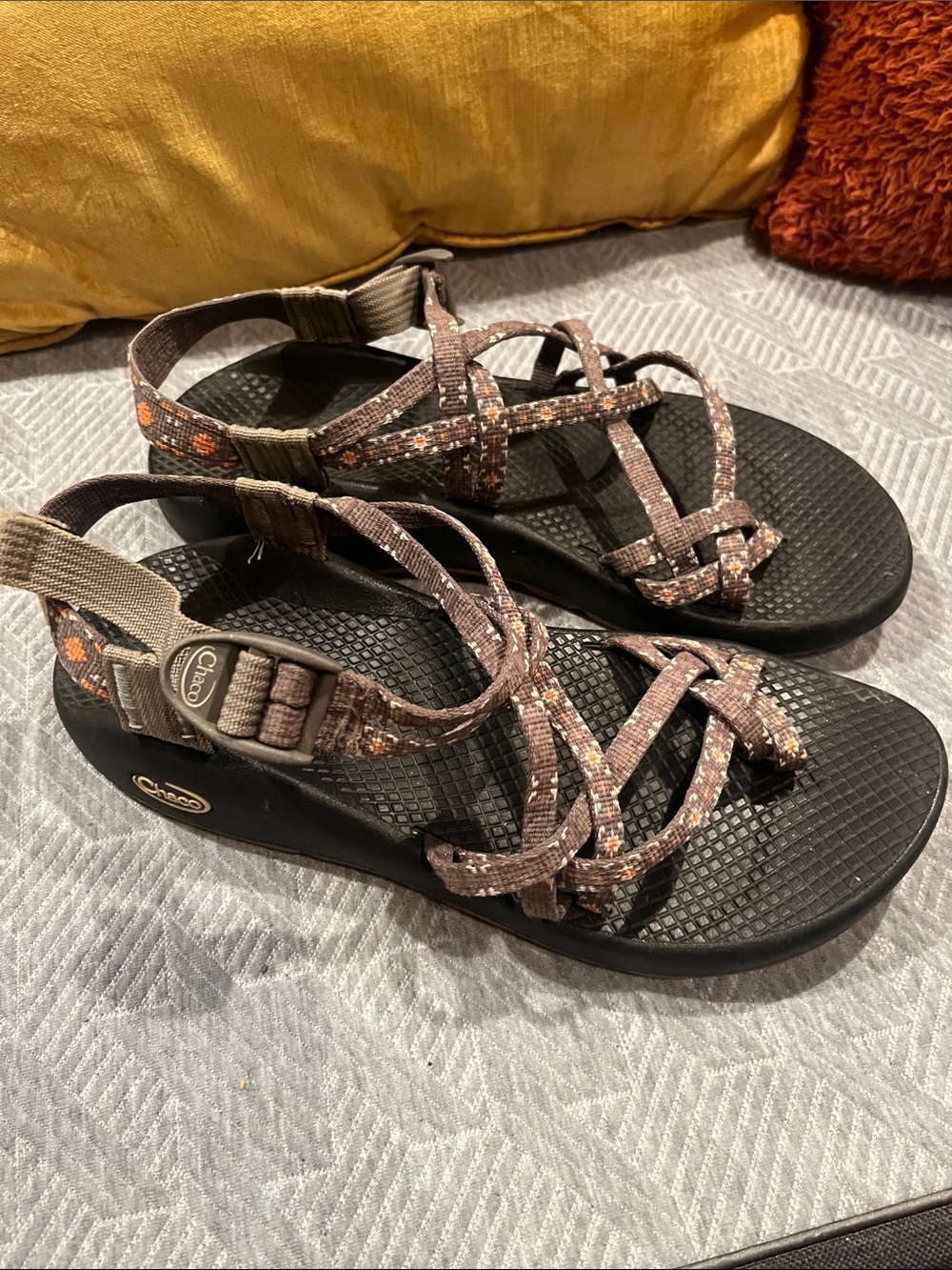 Chaco Women's Brown Strappy Sandals with Orange Accents